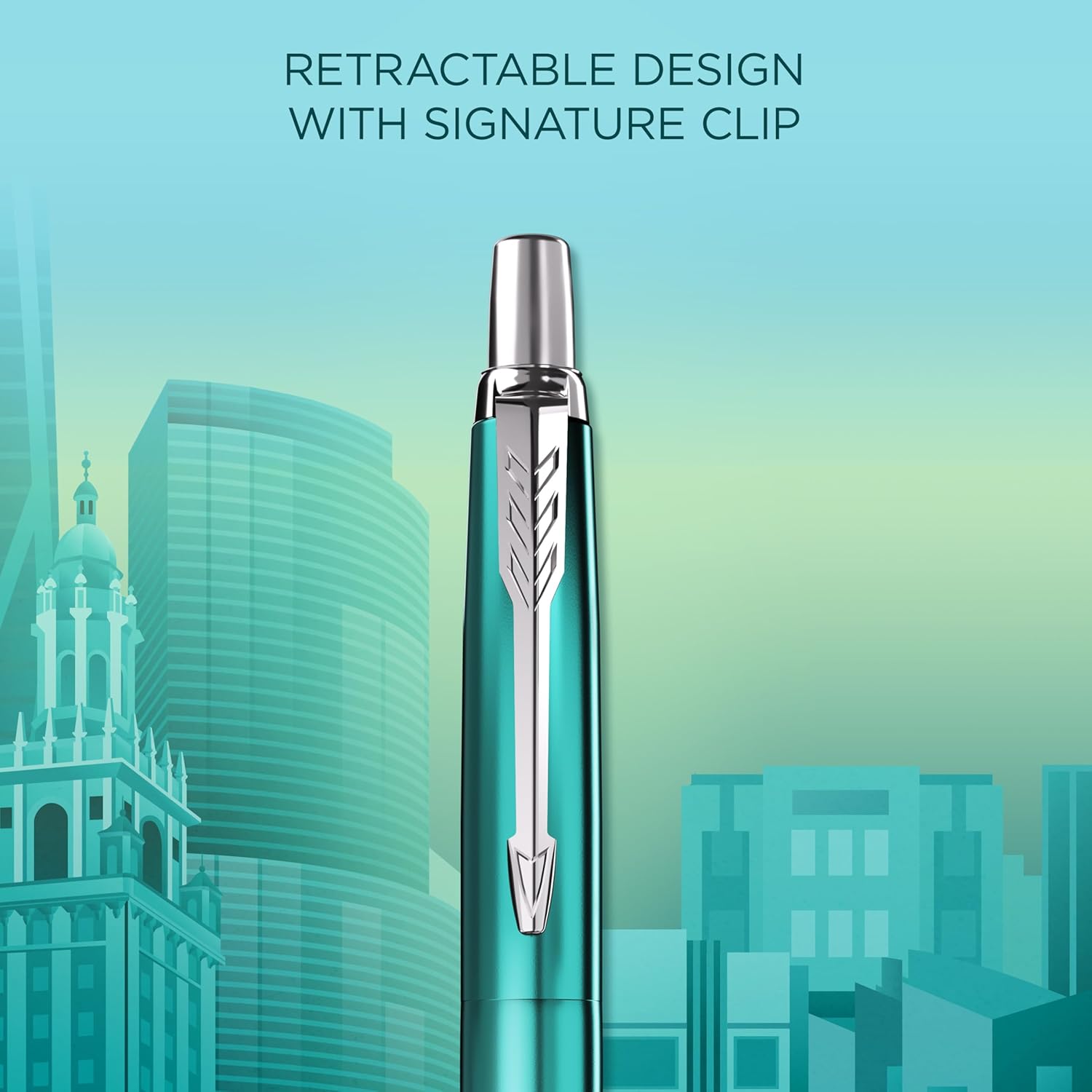 Penna a sfera Parker Jotter | Edizione speciale | Miami Turquoise con puntale cromato | Punta media | Inchiostro blu | Confezione regalo