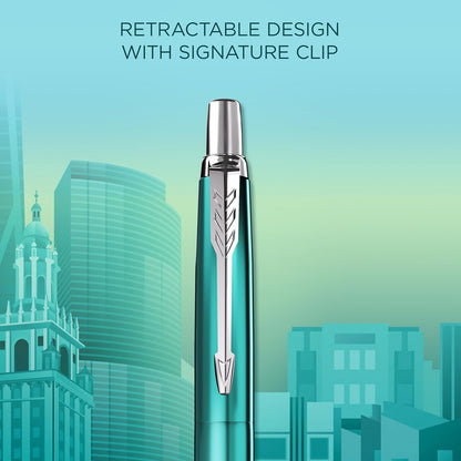 Penna a sfera Parker Jotter | Edizione speciale | Miami Turquoise con puntale cromato | Punta media | Inchiostro blu | Confezione regalo