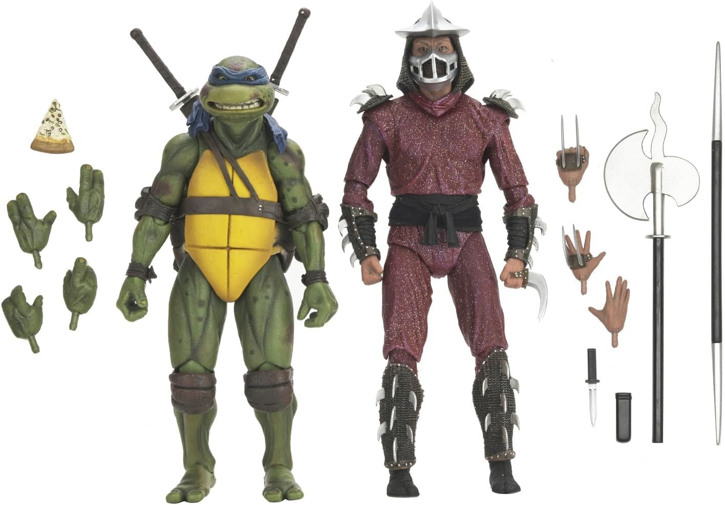 NECA Teenage Mutant Ninja Turtles Leonardo and Shredder Action Figures 2 Pack with Accessories Collectible Set