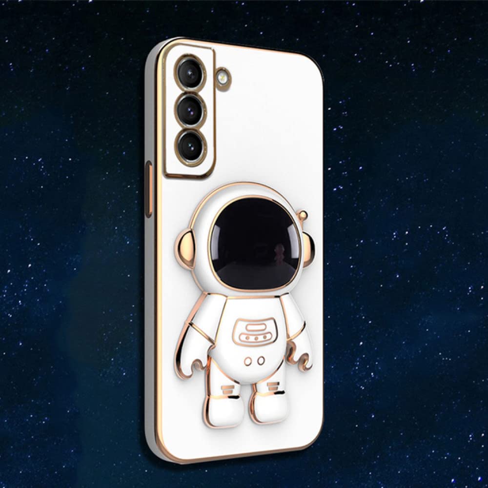 Plating Fold Stand Holder Phone Case für Samsung Galaxy S22 Ultra Note20 Note10 S21 Plus S20 FE A22 A32 A52 A72 Astronaut Cover, weiß, für S22