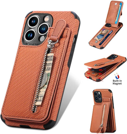 Zipper Cards Wallet Leather Phone Case For iPhone 13 12 Mini 11 Pro Max X XS XR 8 7 6 6S Plus SE 2020 Purse Card Holder Cover,brown,For iPhone 7 8