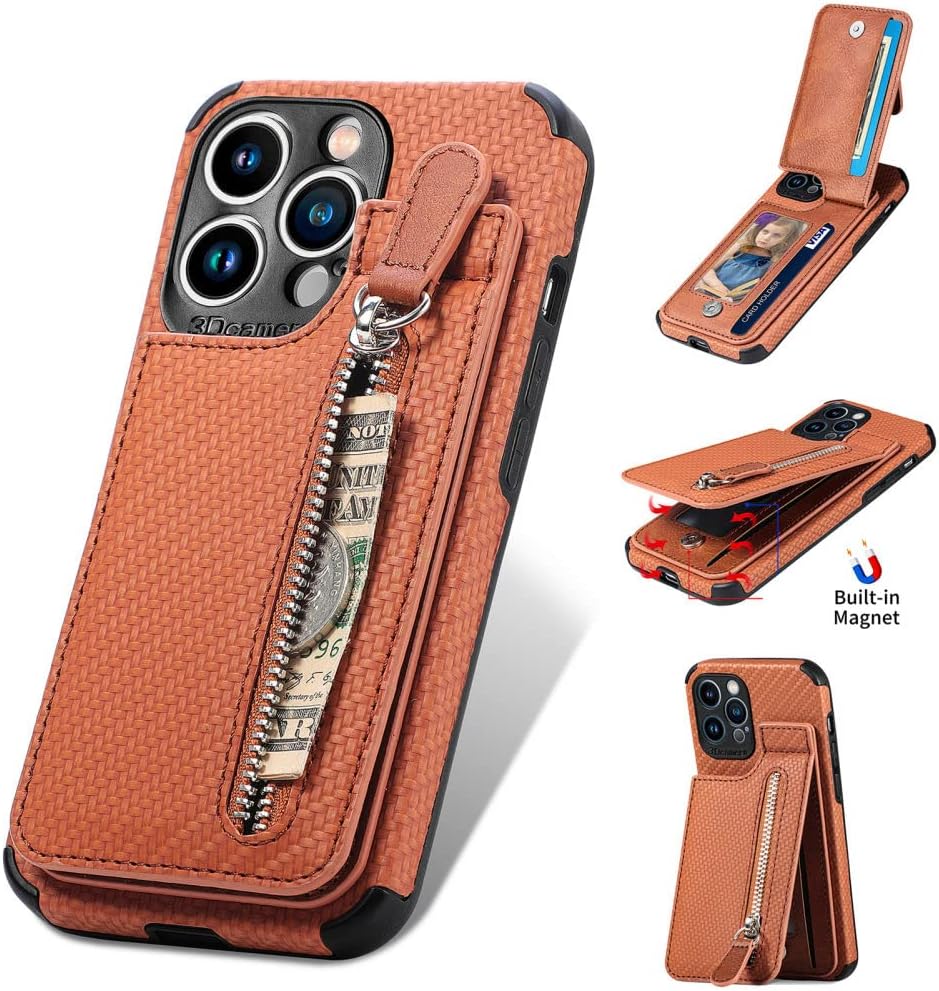 Zipper Cards Wallet Leather Phone Case For iPhone 13 12 Mini 11 Pro Max X XS XR 8 7 6 6S Plus SE 2020 Purse Card Holder Cover,brown,For iPhone X XS