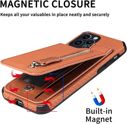 Zipper Cards Wallet Leather Phone Case For iPhone 13 12 Mini 11 Pro Max X XS XR 8 7 6 6S Plus SE 2020 Purse Card Holder Cover,brown,For iPhone X XS