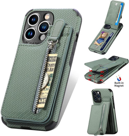 Zipper Cards Wallet Leather Phone Case For iPhone 13 12 Mini 11 Pro Max X XS XR 8 7 6 6S Plus SE 2020 Purse Card Holder Cover,green,For iPhone 11ProMax