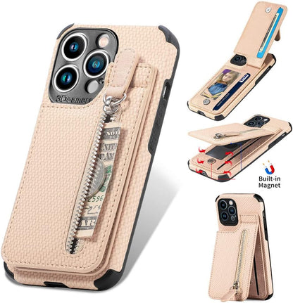 Zipper Cards Wallet Leather Phone Case For iPhone 13 12 Mini 11 Pro Max X XS XR 8 7 6 6S Plus SE 2020 Purse Card Holder Cover,khaki,For iPhone 11ProMax