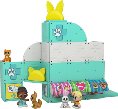 Tile Town Pet Vet Magnetic Tiles Construction Building Playset + Figures, Kids 3-5+, New ACTION TILES for Action Play, Realistic Builds, STEM Creative Toy, Great Gift for Boys & Girls