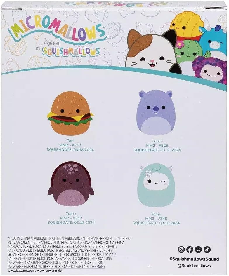 Squishmallows - Squishmallows Knuffel Pluche Micromallows - Carl Yollie Javari Tudor 4-pack