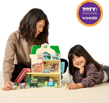 BlueY Blueys Supermarkt-Spielset, 3 Verschiedene Etagen mit exklusiven Bingo-Figuren. Mit funktionierender Rolltreppe, 24 Geräuschen, über 15 Zubehörteilen & Gegensprechanlage