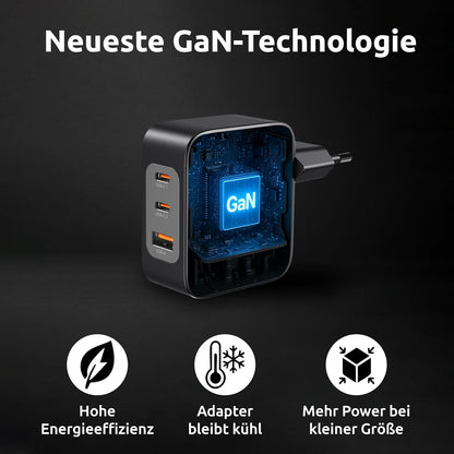 Intenso Power Adapter W100ACC GaN + C520C, 2 x USB-A, alimentatore di rete fino a 100 W, ricarica rapida (PD 3.1, PPS e QC 4.0) + USB-C a C dati + cavo di ricarica per iPhone, Samsung Galaxy, colore