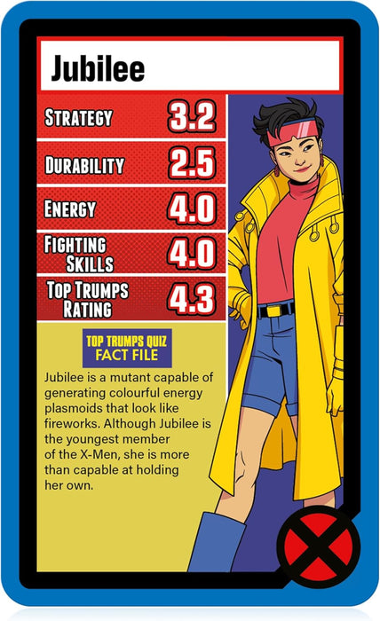 Top Trumps X-Men 97' Limited Edition Case Entertaining card game for 2 plus players makes a great gift for ages 6 plus, Find out how durable Wolverine is, or Jean Grey's energy rating