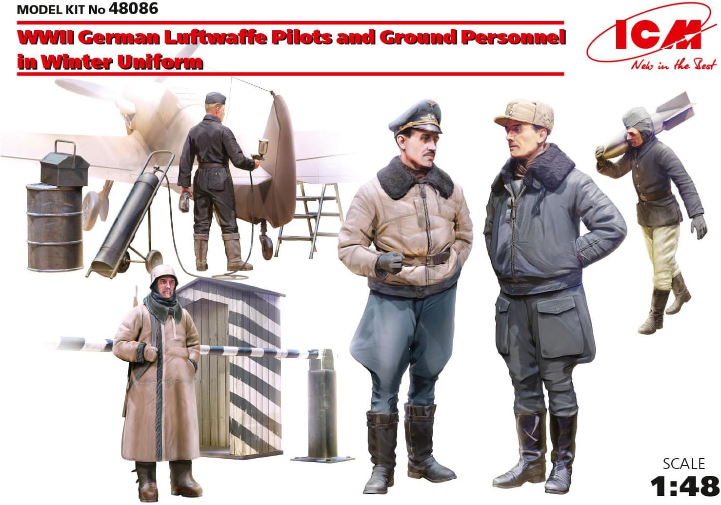 ICM ICM48086 air force 1:48-WWII Luftwaffe Pilotd & Ground Personnel, Mittel