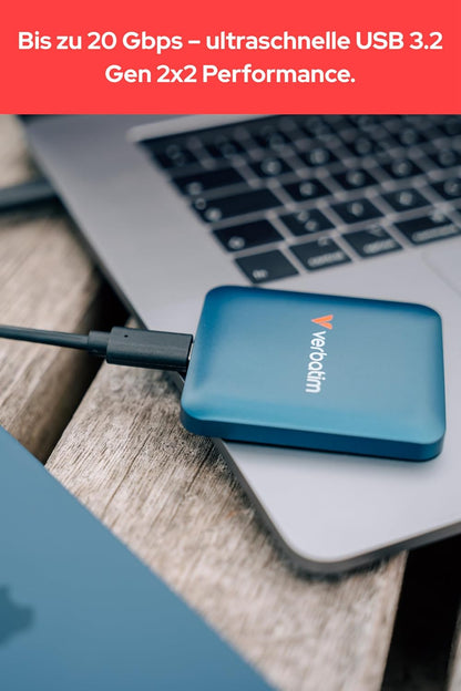 Verbatim Snapback SSD 1TB, SSD esterno, USB 3.2 Gen 2x2, fino a 2000MB/s, lettura e scrittura 1600MB/s, hard disk esterno portatile con cavo USB C da 20 cm, per iPhone, Android, PC e Mac, Mocha
