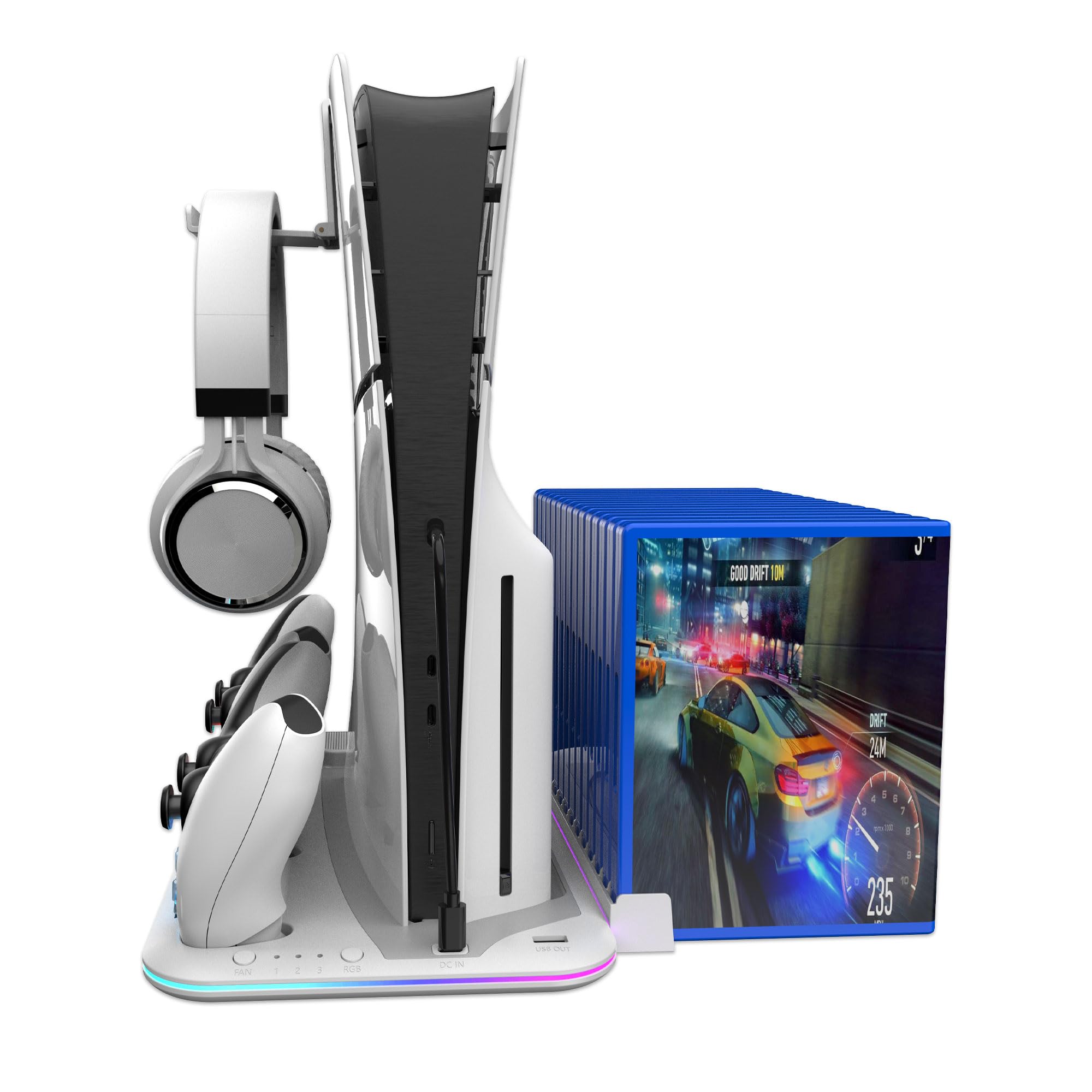 Trade Invaders - Rgb Cooling And Charging Station - Ps5 / Ps5 Slim (White)