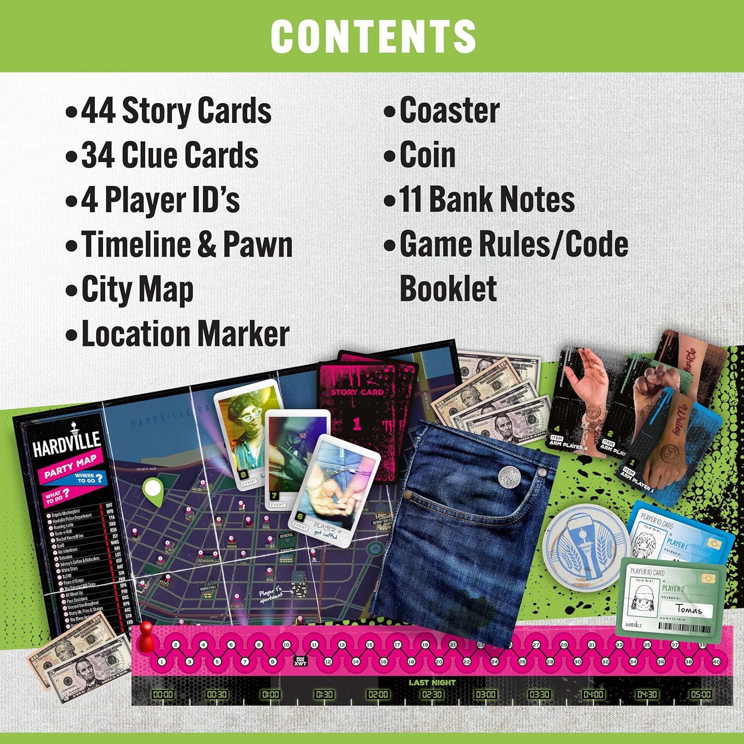 TOMY Hangover Party Game, Story-Driven Mystery Board Game for Adults, Cooperative Gameplay with Mini Games, Timeline Deduction Challenge, 2 to 4 Players, Ages 18+, One-Time Experience