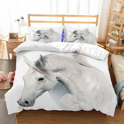 KIMETI Quilt Cover Single Arabian White Horse 3D Printed Duvet Cover Colorful Duvet Cover Set 3 Pieces Animal Soft Comfortable Bedclothes with Zipper Closure and Pillowcase Kids Teens Boys Girls