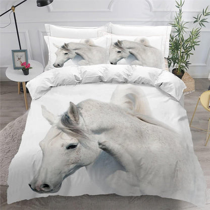 KIMETI Quilt Cover Single Arabian White Horse 3D Printed Duvet Cover Colorful Duvet Cover Set 3 Pieces Animal Soft Comfortable Bedclothes with Zipper Closure and Pillowcase Kids Teens Boys Girls