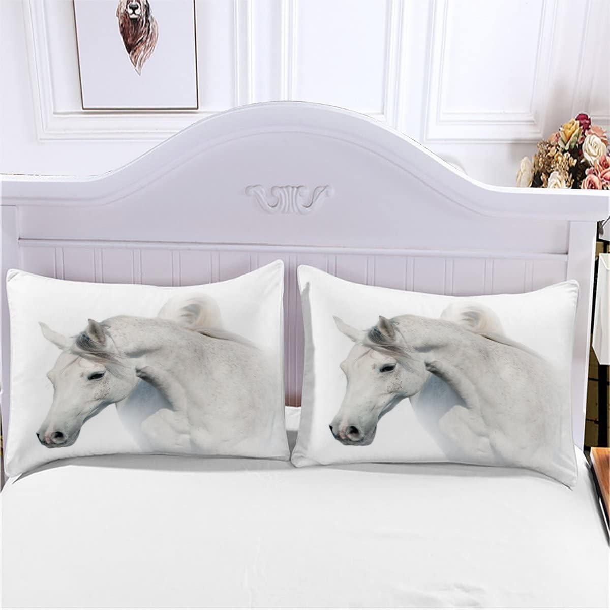 KIMETI Quilt Cover Single Arabian White Horse 3D Printed Duvet Cover Colorful Duvet Cover Set 3 Pieces Animal Soft Comfortable Bedclothes with Zipper Closure and Pillowcase Kids Teens Boys Girls