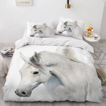 KIMETI Quilt Cover Single Arabian White Horse 3D Printed Duvet Cover Colorful Duvet Cover Set 3 Pieces Animal Soft Comfortable Bedclothes with Zipper Closure and Pillowcase Kids Teens Boys Girls