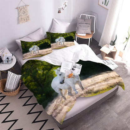 KIMETI Duvet Cover Set King Size White Horse 3D Printed Quilt Cover Microfiber Bedding Set Animals Ultra Soft Hypoallergenic Comforter Cover with Zipper Closure and Pillowcase for Teen Adult