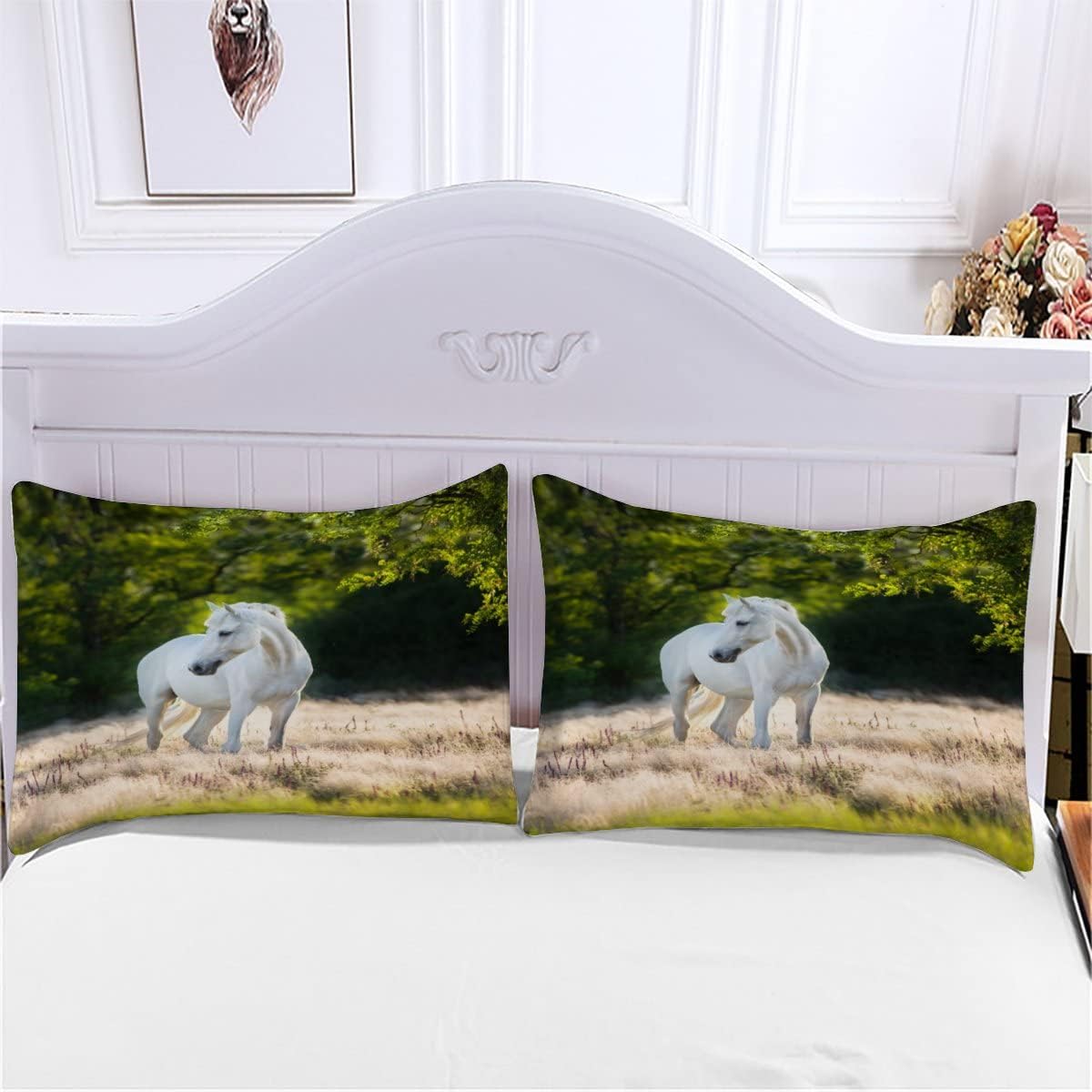 KIMETI Duvet Cover Set King Size White Horse 3D Printed Quilt Cover Microfiber Bedding Set Animals Ultra Soft Hypoallergenic Comforter Cover with Zipper Closure and Pillowcase for Teen Adult