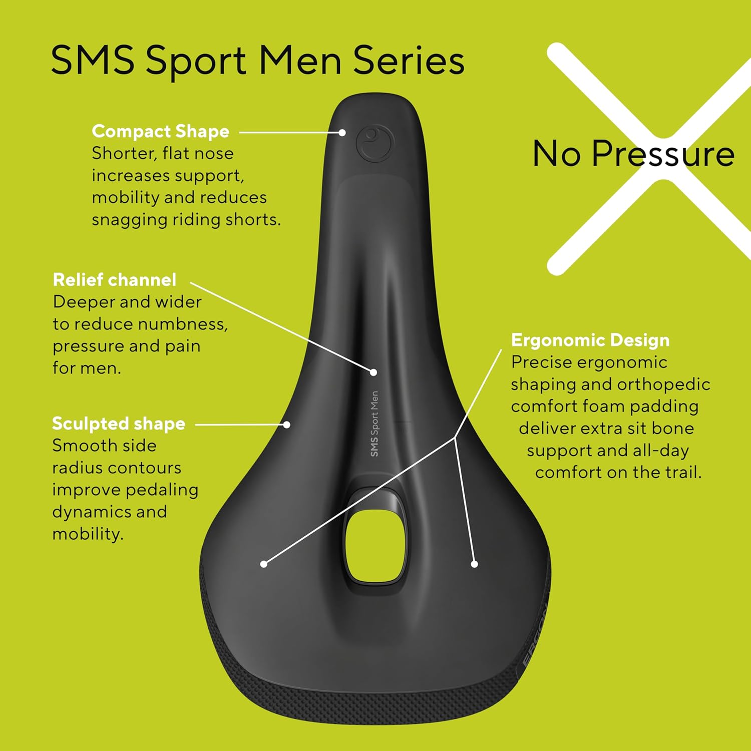 Ergon SMS Sport Men Ergonomic MTB E-Bike Bicycle Saddle Black Size: M/L (12-16 cm
