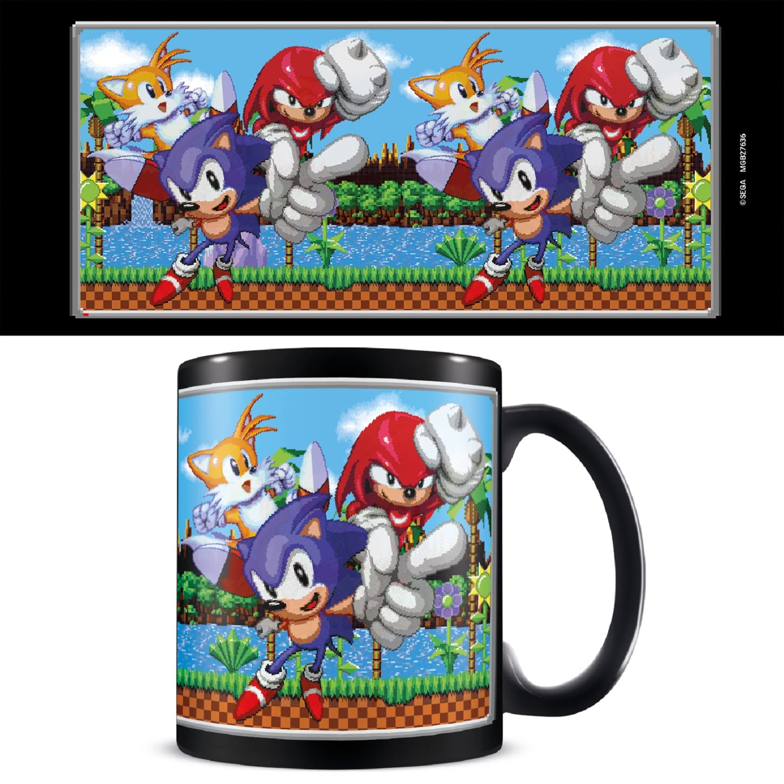 SONIC THE HEDGEHOG (PIXELATED RETRO TRIO SCENE) BLACK MUG