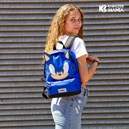 Sonic The Hedgehog - SEGA Sega-Sonic Sight-Small Fan Heady HS Backpack, Blue, 23 x 34 cm, Capacity 10 L