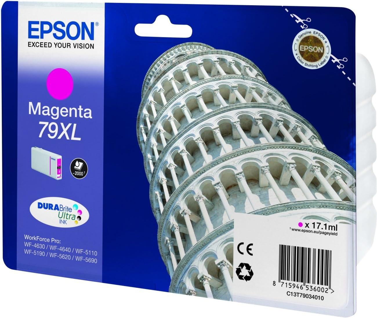Epson Original T79XL Tintenpatrone Pisa, WF-4630DWF WF-4640DTWF WF-5110DW WF-5190DW WF-5620DWF WF-5690DWF WF-5190DW WF-5690DWF, (magenta)