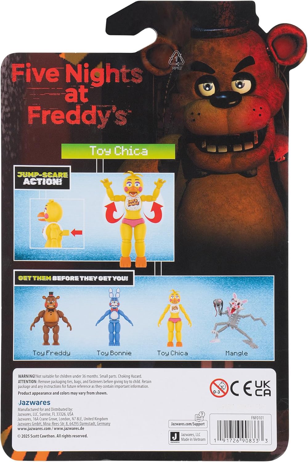 Five Nights At Freddy's Toy Chica - 5-Inch Articulated Figure with Jumpscare Feature and Glow-In-The-Dark Eyes