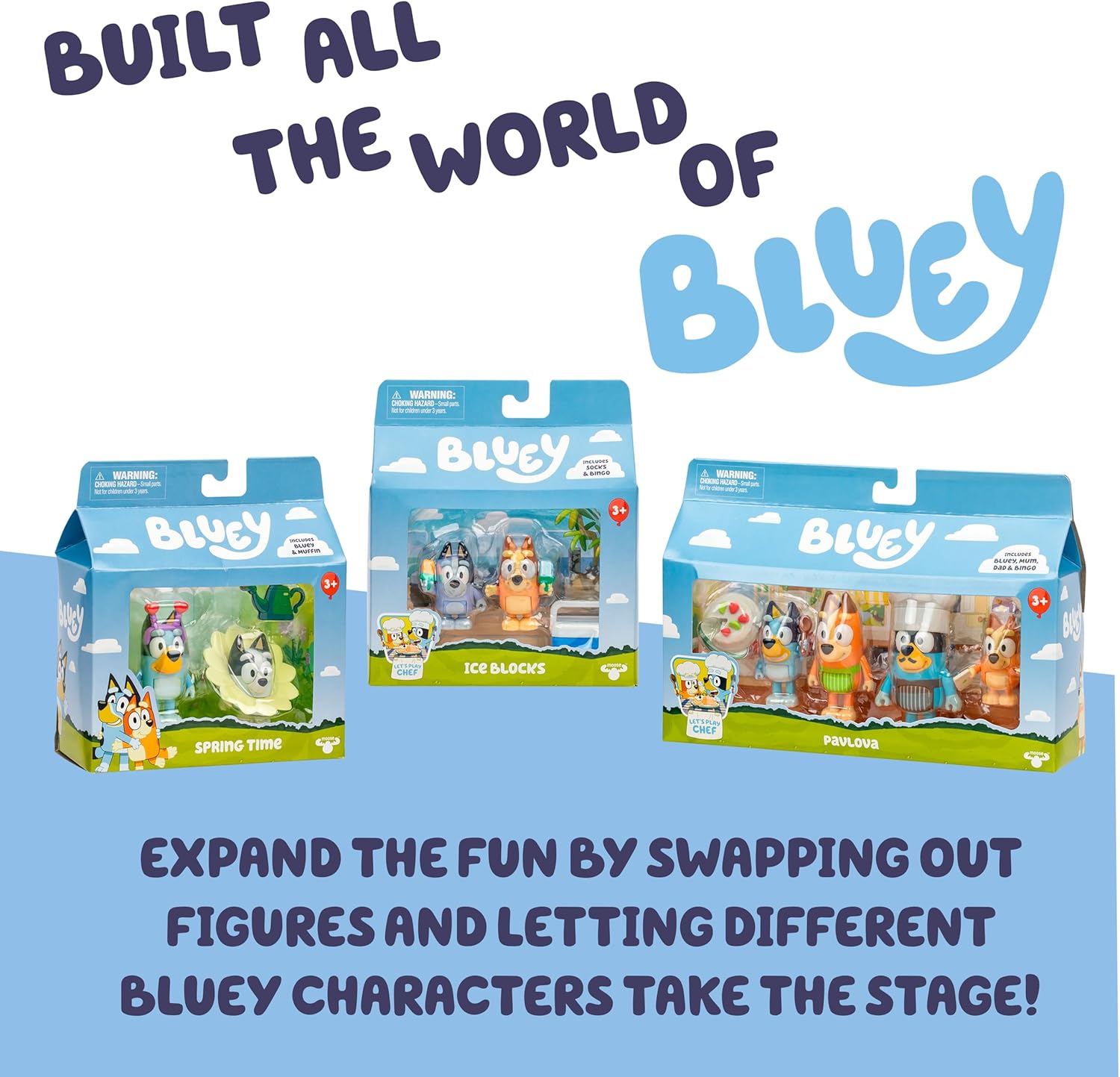 Bluey en Muffin Set van 2 speelgoedfiguren, speelset, lentetijd voor peuters, speelgoedset met verkleedaccessoires, beweegbare beeldjes voor kinderen van 3-5 jaar