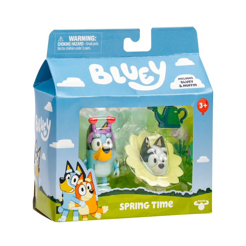 Bluey en Muffin Set van 2 speelgoedfiguren, speelset, lentetijd voor peuters, speelgoedset met verkleedaccessoires, beweegbare beeldjes voor kinderen van 3-5 jaar