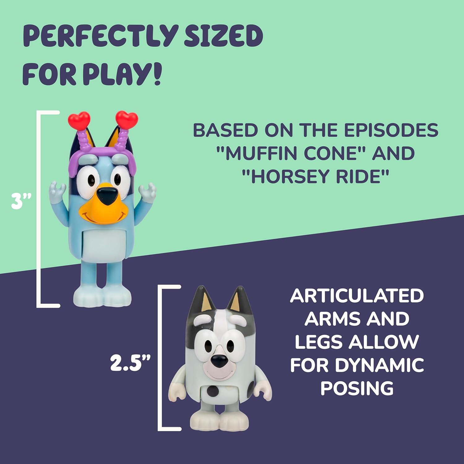 Bluey en Muffin Set van 2 speelgoedfiguren, speelset, lentetijd voor peuters, speelgoedset met verkleedaccessoires, beweegbare beeldjes voor kinderen van 3-5 jaar