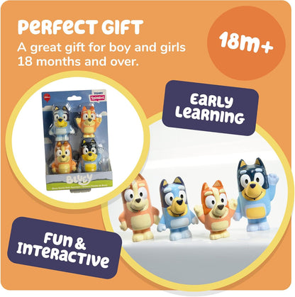 Toomies Bluey Squirter 4-Pack, Bath Toy Set With Bluey, Bingo, Mum And Dad, Water Squirting Fun For Toddlers, Designed For Little Hands, Promotes Motor Skills, Creative Play, Ages 18 Months plus