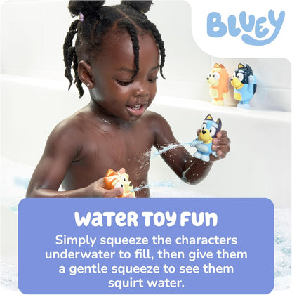 Toomies Bluey Squirter 4-Pack, Bath Toy Set With Bluey, Bingo, Mum And Dad, Water Squirting Fun For Toddlers, Designed For Little Hands, Promotes Motor Skills, Creative Play, Ages 18 Months plus