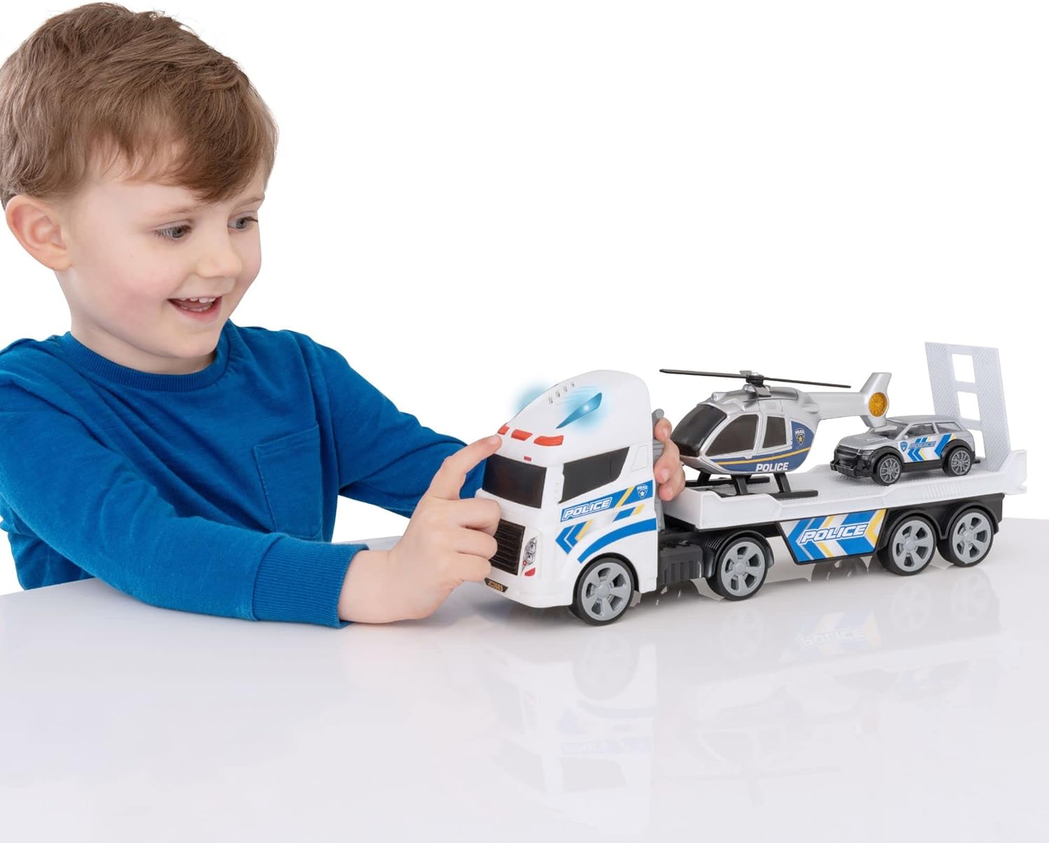 Teamsterz - Politievoertuig transporter, Politieauto, Politie transporter vrachtwagen, Helikopter, Auto's, Speelgoed op wielen, Veelkleurig, Officiële producten (CyP Brands