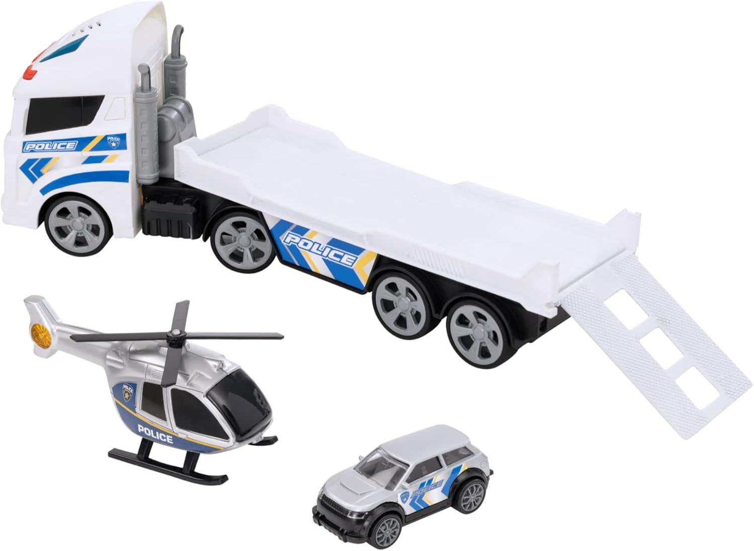 Teamsterz - Politievoertuig transporter, Politieauto, Politie transporter vrachtwagen, Helikopter, Auto's, Speelgoed op wielen, Veelkleurig, Officiële producten (CyP Brands