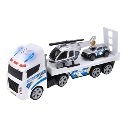 Teamsterz - Politievoertuig transporter, Politieauto, Politie transporter vrachtwagen, Helikopter, Auto's, Speelgoed op wielen, Veelkleurig, Officiële producten (CyP Brands