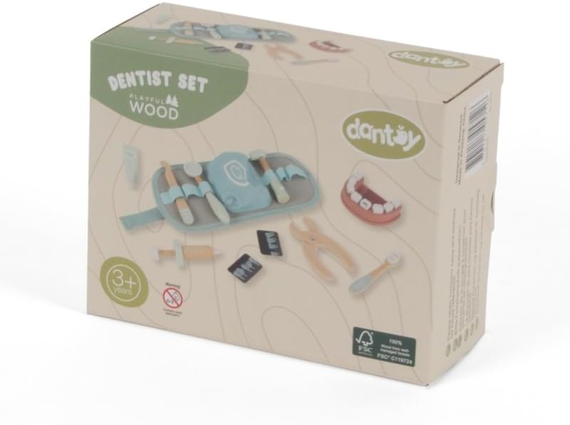 Dantoy wooden dentist set toy 19-piece in box educational