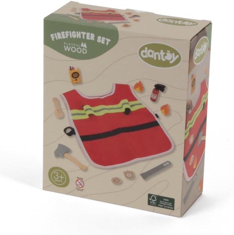 Dantoy wooden fire brigade toy set in box 10-piece for children