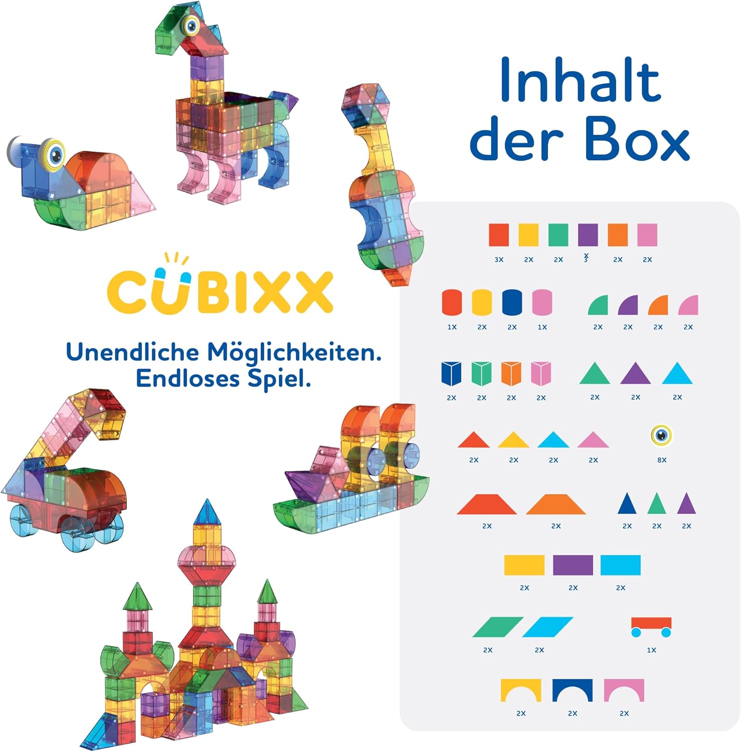Cubixx - Magnetische Bouwstenen voor kinderen vanaf 3+ jaar, creatief educatief speelgoed in een 85-delige set, magnetisch constructiespeelgoed voor meisjes en jongens, Montessori STEM speelgoed