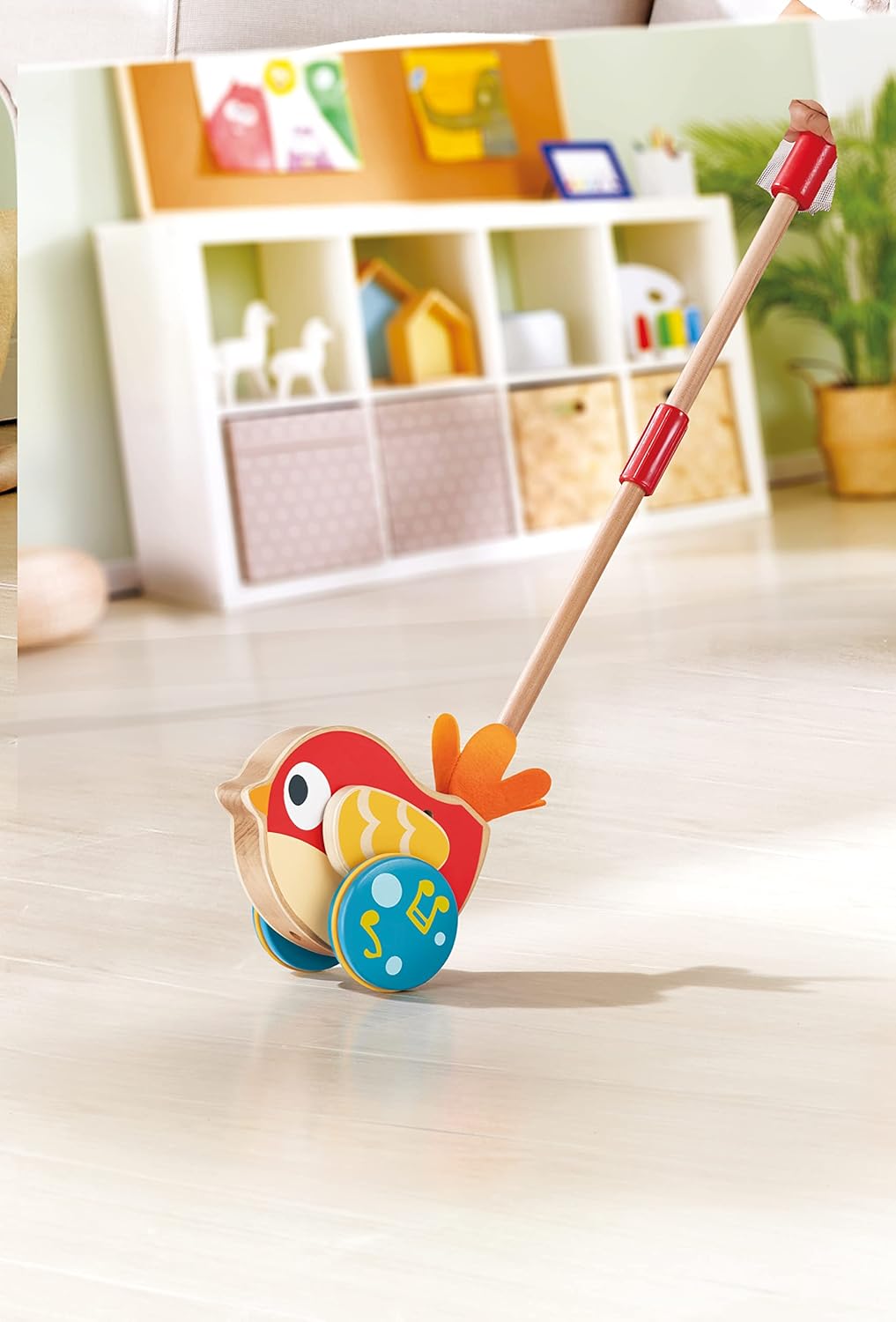 Hape Lilly van Hape Schuifvogel van hout, speelgoed voor kleine kinderen met afneembare staaf