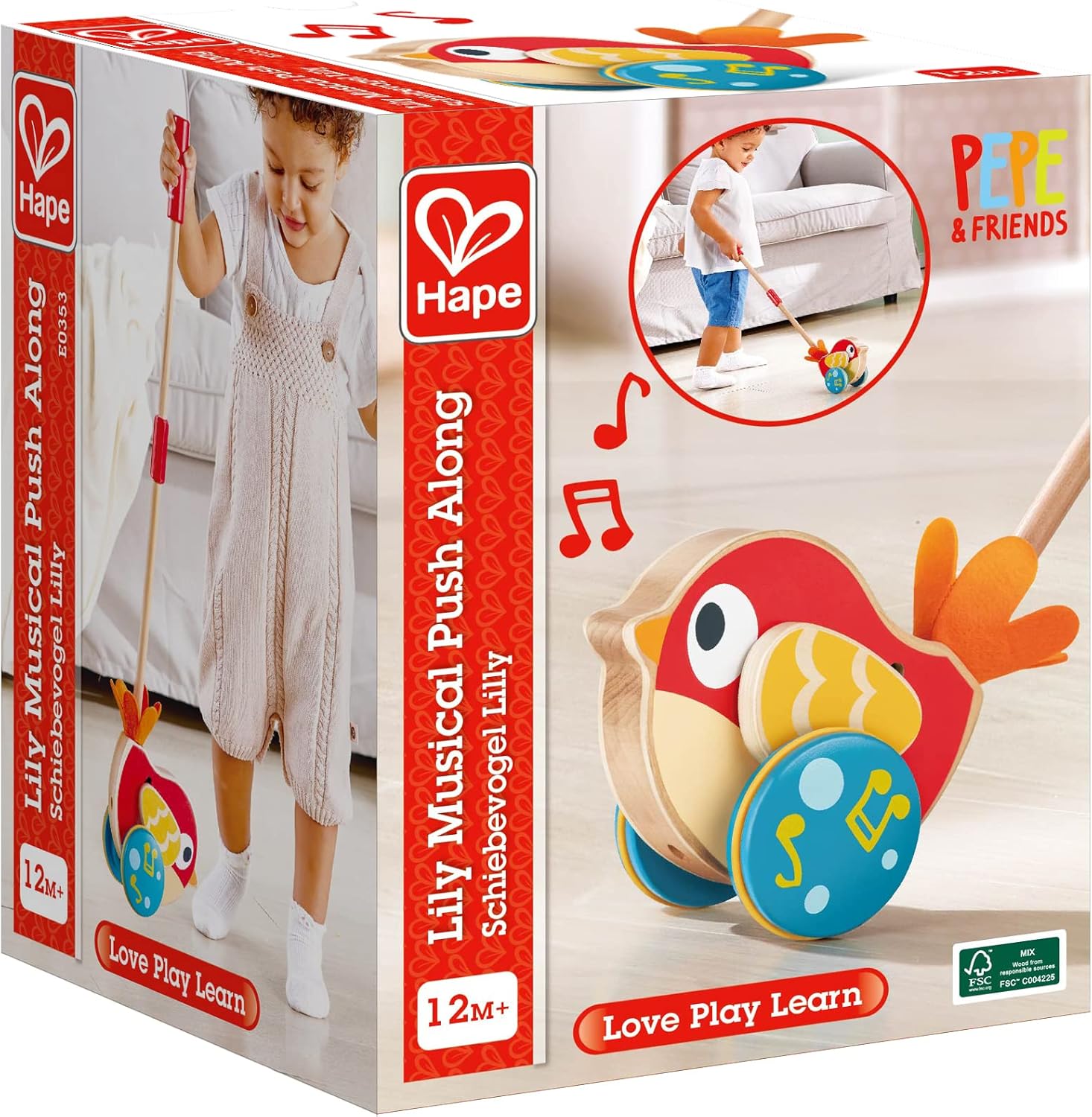 Hape Lilly van Hape Schuifvogel van hout, speelgoed voor kleine kinderen met afneembare staaf