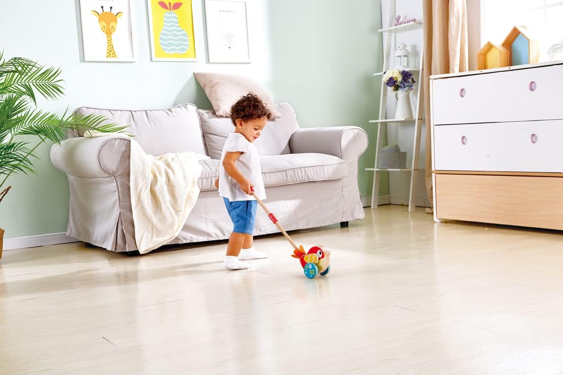 Hape Lilly van Hape Schuifvogel van hout, speelgoed voor kleine kinderen met afneembare staaf