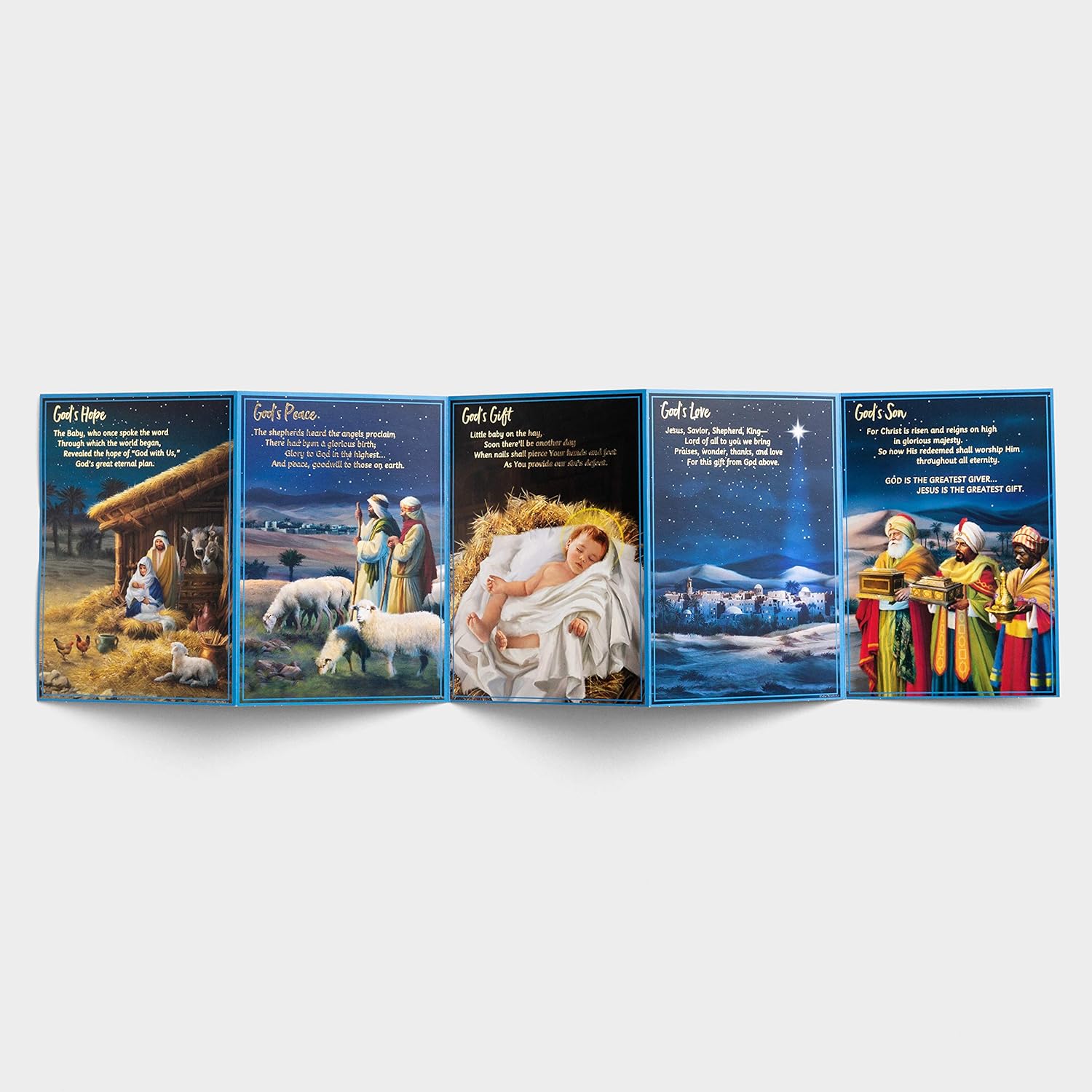 DaySpring - Christmas Story - 18 Christmas Boxed Cards and Envelopes, KJV - Special Edition 5-Panel Inspirational Christmas Cards (J3389), Multi