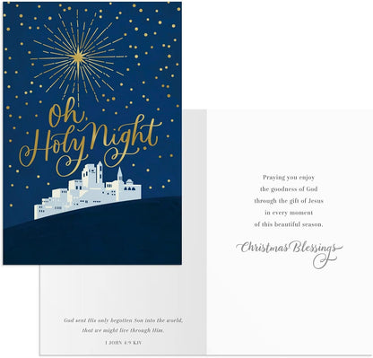 DaySpring Oh Holy Night – Religious Scenes Bulk Christmas Boxed Cards - 6 Design Assortment With KJV Scripture - 48 Inspirational Christmas Cards & Envelopes