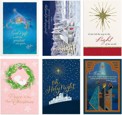 DaySpring Oh Holy Night – Religious Scenes Bulk Christmas Boxed Cards - 6 Design Assortment With KJV Scripture - 48 Inspirational Christmas Cards & Envelopes