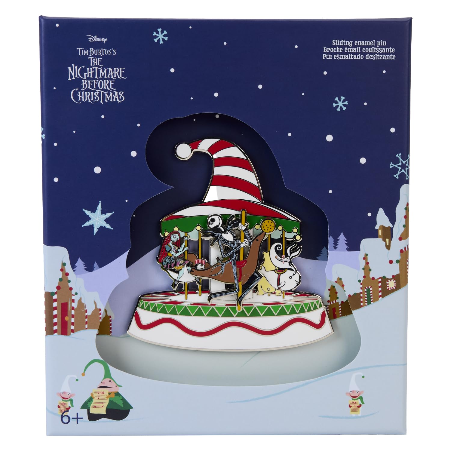 Loungefly Disney NBC Christmas Town Carousel Sliding 3" Collector Box Pin