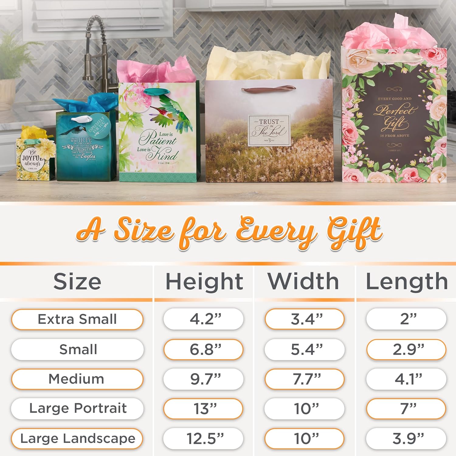 Christian Art Gifts Christmas Holiday Landscape Style Gift Bag Set w/Festive Greeting Card & Tissue Paper - Glory to God in the Highest - Luke 2:14 Inspirational Bible Verse, White & Gold, Large