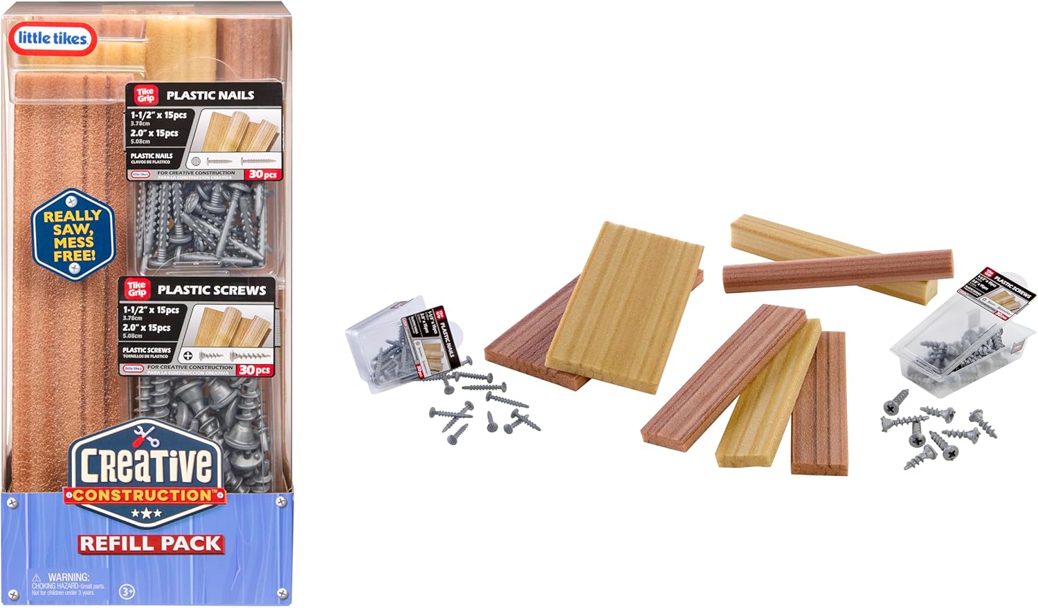 little tikes Creative Construction Wood, Nails, & Screws Bundle - Includes 9 Refill Items, Pretend Play Construction Set, Suitable for Boys and Girls Ages 3+ Years