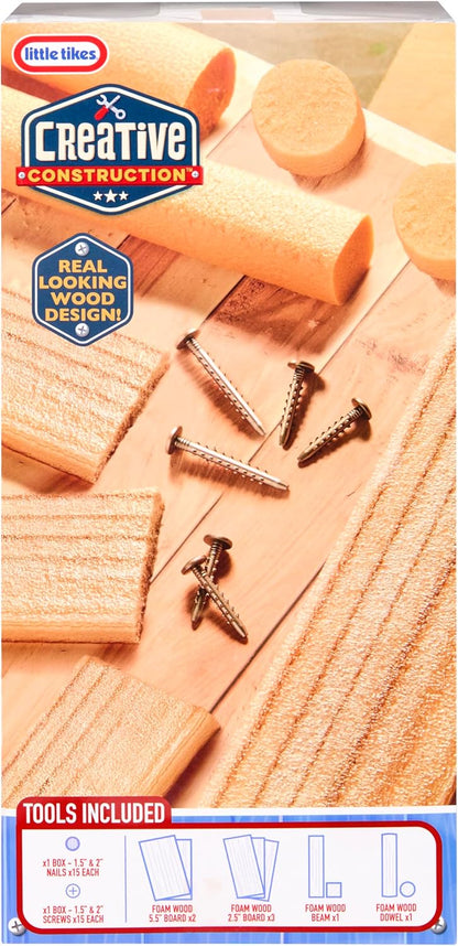 little tikes Creative Construction Wood, Nails, & Screws Bundle - Includes 9 Refill Items, Pretend Play Construction Set, Suitable for Boys and Girls Ages 3+ Years